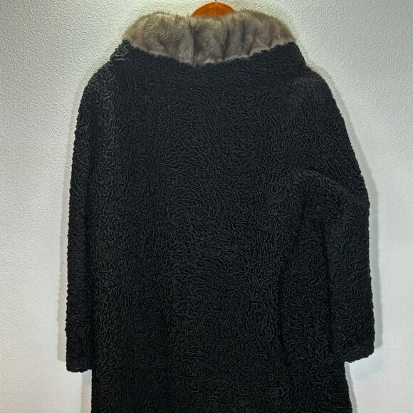 Vintage Renfrew Furs Persian Lamb Coat Black Curly Fur Mink Collar Calgary - Picture 3 of 11